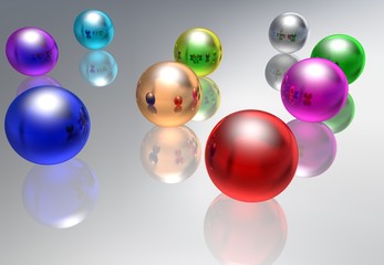 Abstract multi-coloured glass spheres