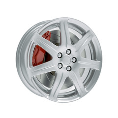 Obraz premium Car rim with brake isolated on white background 3d model
