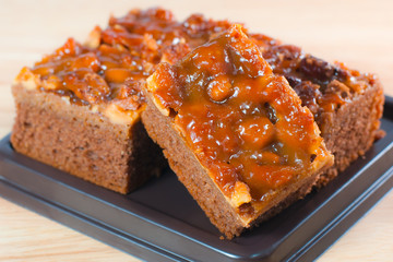 close up shoot of sweet food toffee cake