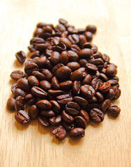 Coffee beans on wooden background
