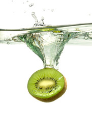 Kiwi Slice Splashing Into Water