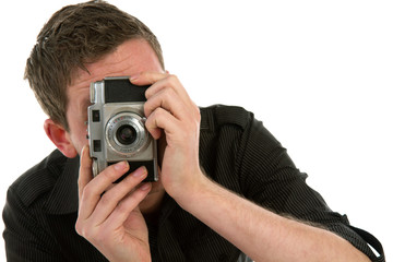photographer holding film camera