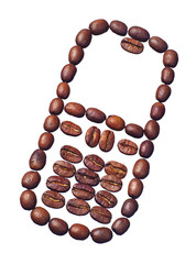 Coffee beans in the form of a mobile phone