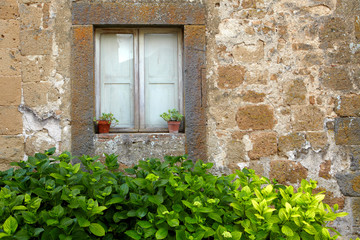 Fototapeta na wymiar vintage wall background with old window