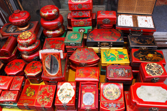 Shanghai, Dongtai antique street market Chinese boxes