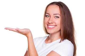 woman with palm upwards