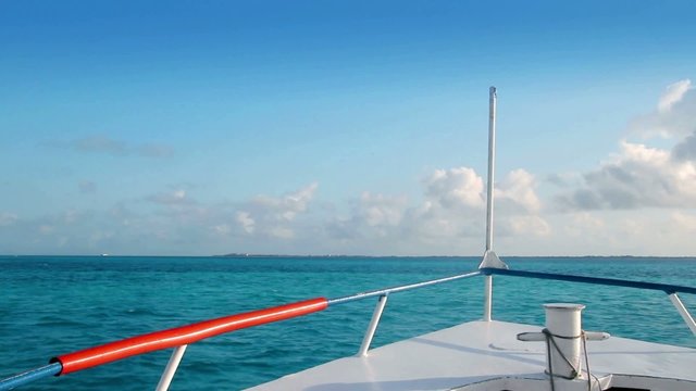 boat bow blue Caribbean sea Cancun to Isla Mujeres Mexico