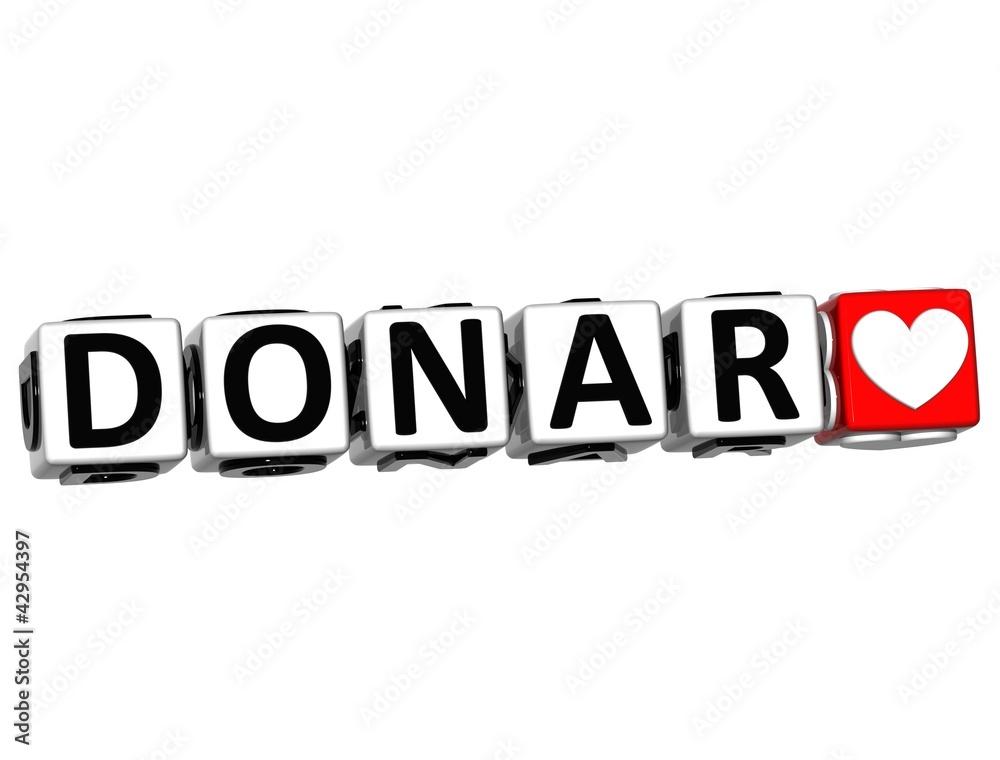 Poster 3d donate in spanish language button click here block text