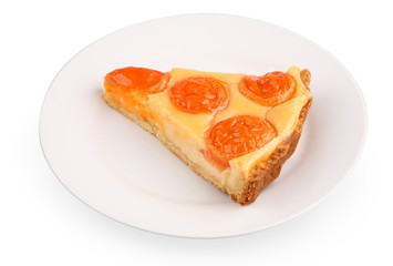 apricot tart piece on a white plate with clipping path