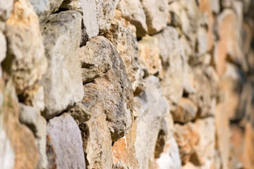 selective focus of a dry-stone wall