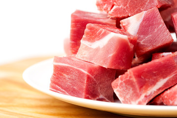 pieces of frozen meat isolated