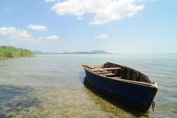 Lake Balaton with rusty boat