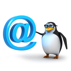 3d Penguin in glasses with email symbol