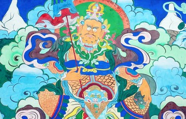 Ancient Tibetan wall painting art of buddha