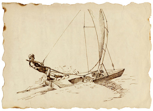 hand-drawn pictures from the world of sports - sailing boat