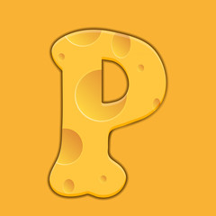 Vector cheese letter P on orange background