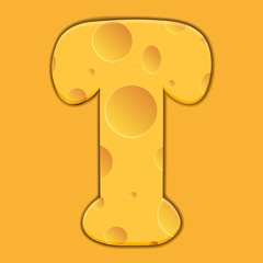 Vector cheese letter T on orange background.