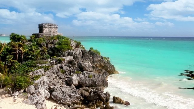 Tulim ancient Mayan ruins turquoise Caribbean sea of Mexico