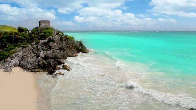Tulim ancient Mayan ruins turquoise Caribbean sea of Mexico