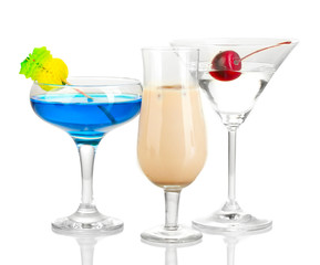 a variety of alcoholic drinks isolated on white