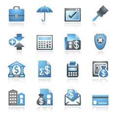 Banking web icons. Gray and blue series.