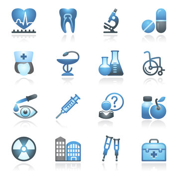 Medicine web icons, set 2. Gray and blue series.