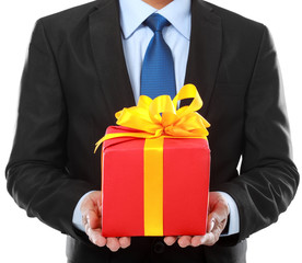 Businessman present gift box