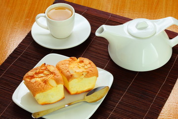 Fancy almond cake and tea.