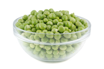 Green peas in a glass bowl.