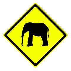 Elephant in warning traffic sign