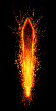 fire works sword isolated on black