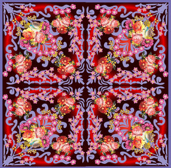 red rose floral square pattern