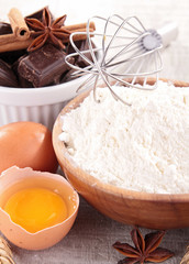 flour, egg and ingredients