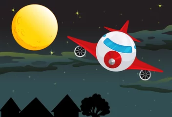 Rolgordijnen Kosmos een maan en vliegtuig