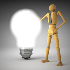 The wooden doll with  3d illustration