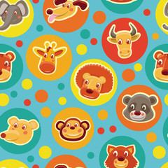 Funny seamless pattern with cartoon animal heads