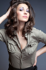 woman in military shirt