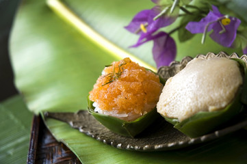 Thai dessert on golden plate