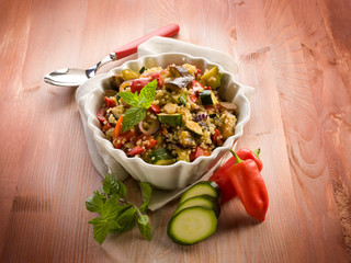 quinoa sald with vegetables, vegetarian food