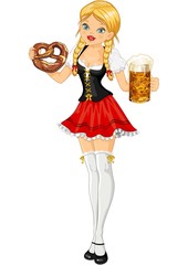 Girl with beer and pretzels