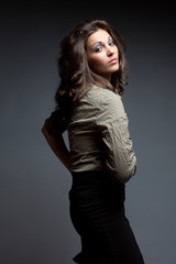 woman in military shirt and black skirt