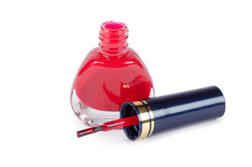 Red nail polish isolated on a white background