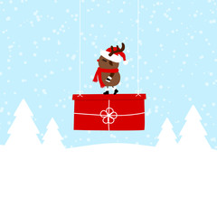 Reindeer On Hanging Gift Blue