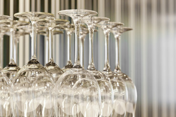 Wine glasses on a table in a restaurant