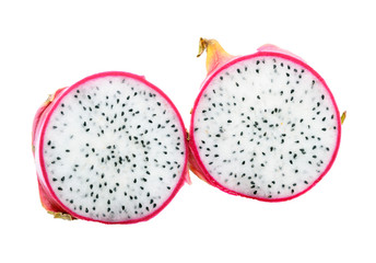 Two Half of Dragon Fruit isolated on white