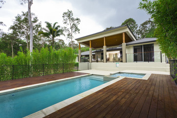 Fototapeta na wymiar Modern backyard with pool