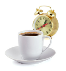 Coffe cup and alarm clock