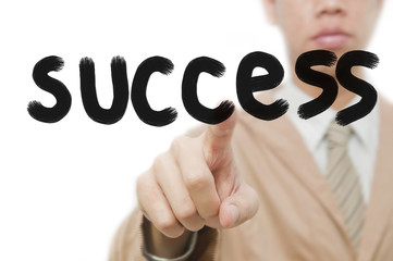 Young business man use hand drawing business word