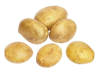  fresh and washed potatoes on white background