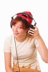 Smiling young girl with headphones